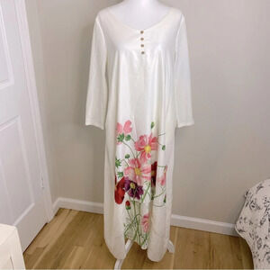 Flowey white double layer tiered  floral long sleeve button top Maxi Dre…